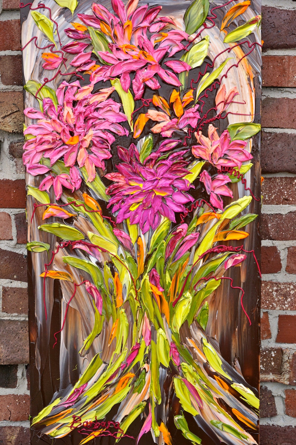 Chloe's Bouquet - Floral Impasto Painting of Bouquet of Pink Dahlias