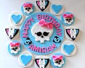 Party Package - Fondant "Monster H" Inspired Theme - 6" customized cake topper and 12 cupcake/cookie toppers