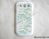 SAMSUNG GALAXY S3 CASE mint Lace Pattern Jasmin flower iPhone 5 case  iPhone 4 case iPhone 4S case iPhone case Hard Plastic Case Rubber Case