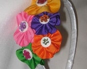 Shiny Flowers Headband, girls accessories, handmade, hair accessories, casual, unique, girls, headbands,orange, purple, yellow, pink.
