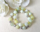 Stackable Beaded Bracelets - Green Quartzite and Silver Plated Roses