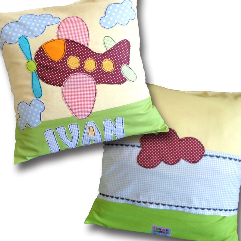 Plain Kids Pillow,  toddler, dark red, blue, yellow