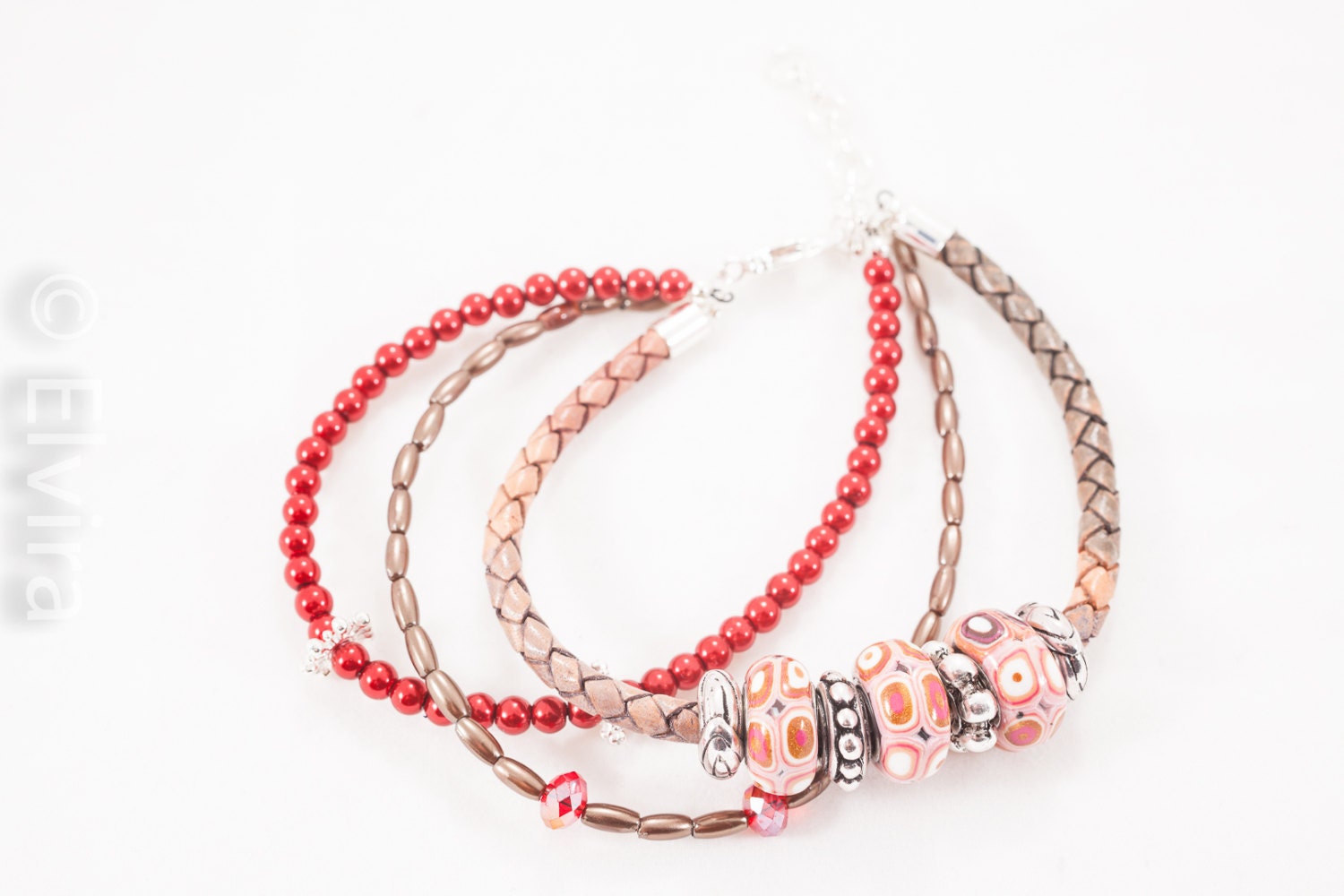 Multiple strands beaded bracelet, Bohemian hippie jewelry, Handmade European  style beads, Polymer clay jewelry, Adjustable bracelet