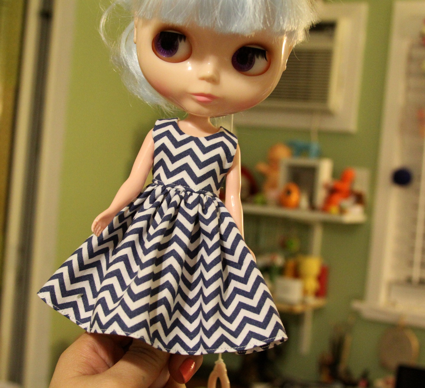 SALE Dark Blue Chevron Blythe Dress