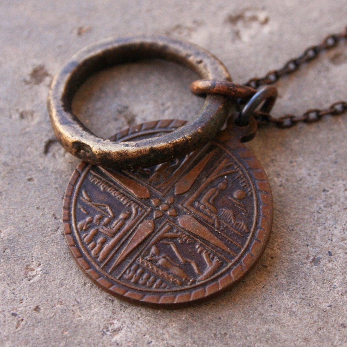 Vintage Life Cycle of Buddha Necklace with Antique African Ring