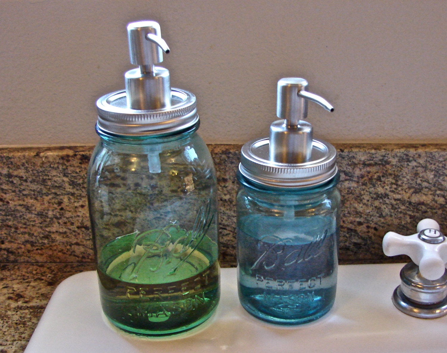 Hand Made Brushed Stainless Steel Mason Jar Pump  LId For Soap or Lotion