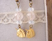 Unicorn earrings Brass Opalite Cape Amethyst unicorn jewelry