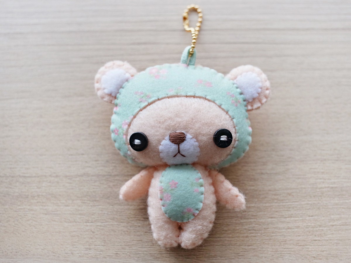 Mint Bear Felt Keychain -  cute accessories -  Kawaii - Spring Bear plush - READY TO SHIP