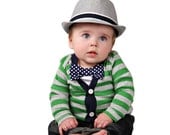Cardigan and Bow Tie Onesie Set - Green with Navy Polka Dots - Trendy Baby Boy