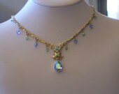 Vintage Kirk Folly Rhinestone Star Dangle Necklace Choker Chain Pendant Charm