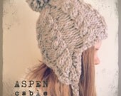 Cable Hat Chunky Knit Adult Beanie Ear Flap Pom Pom toddler child