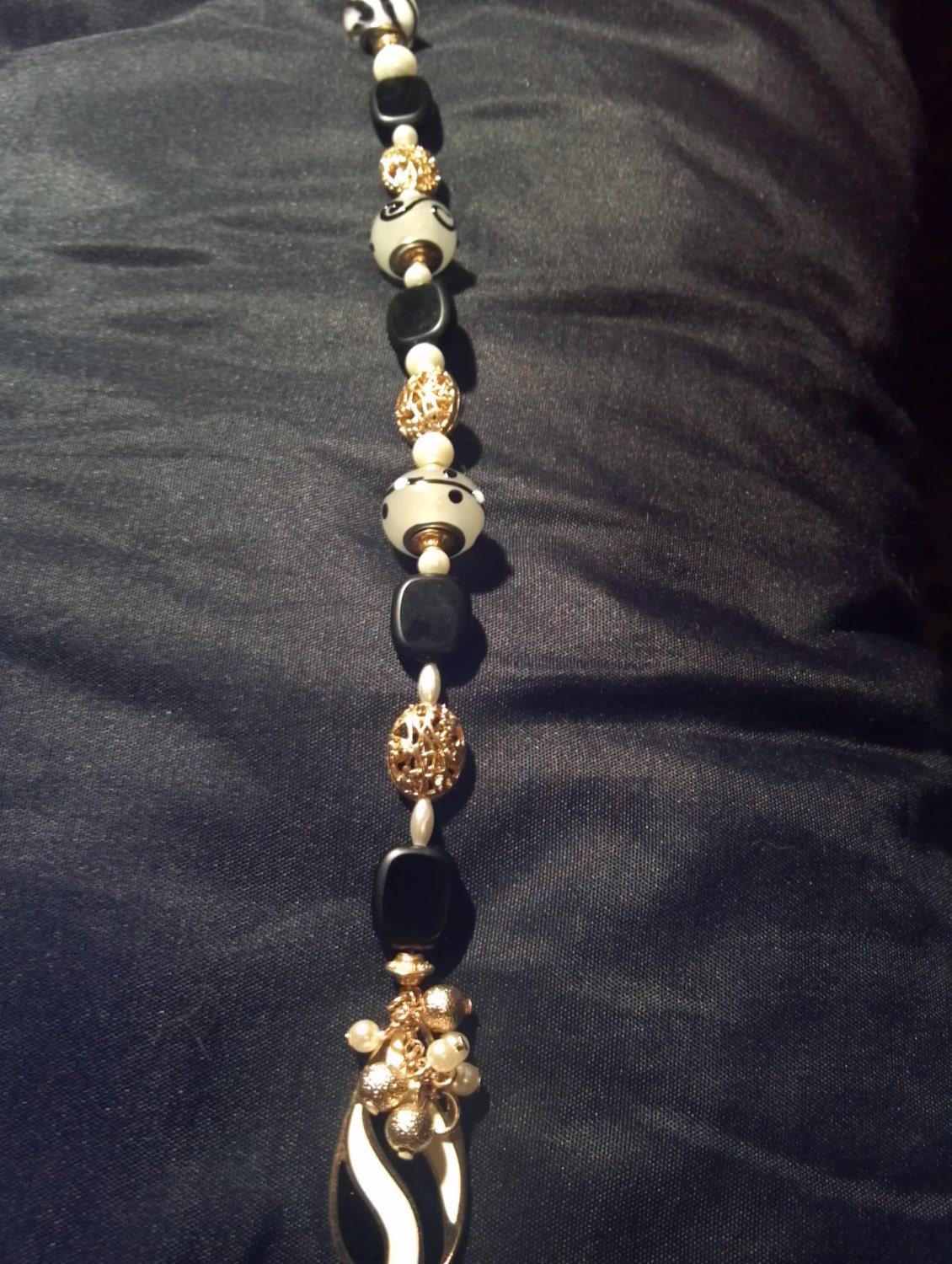 Black, White & Gold decorative ceiling fan pull or light pull chain