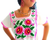 Manantial de Rosas Pure cotton handmade embroidery Huipil-Mini Dress