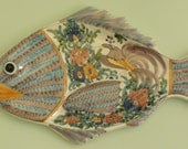 Handmade and hand painted ceramic fish plate.