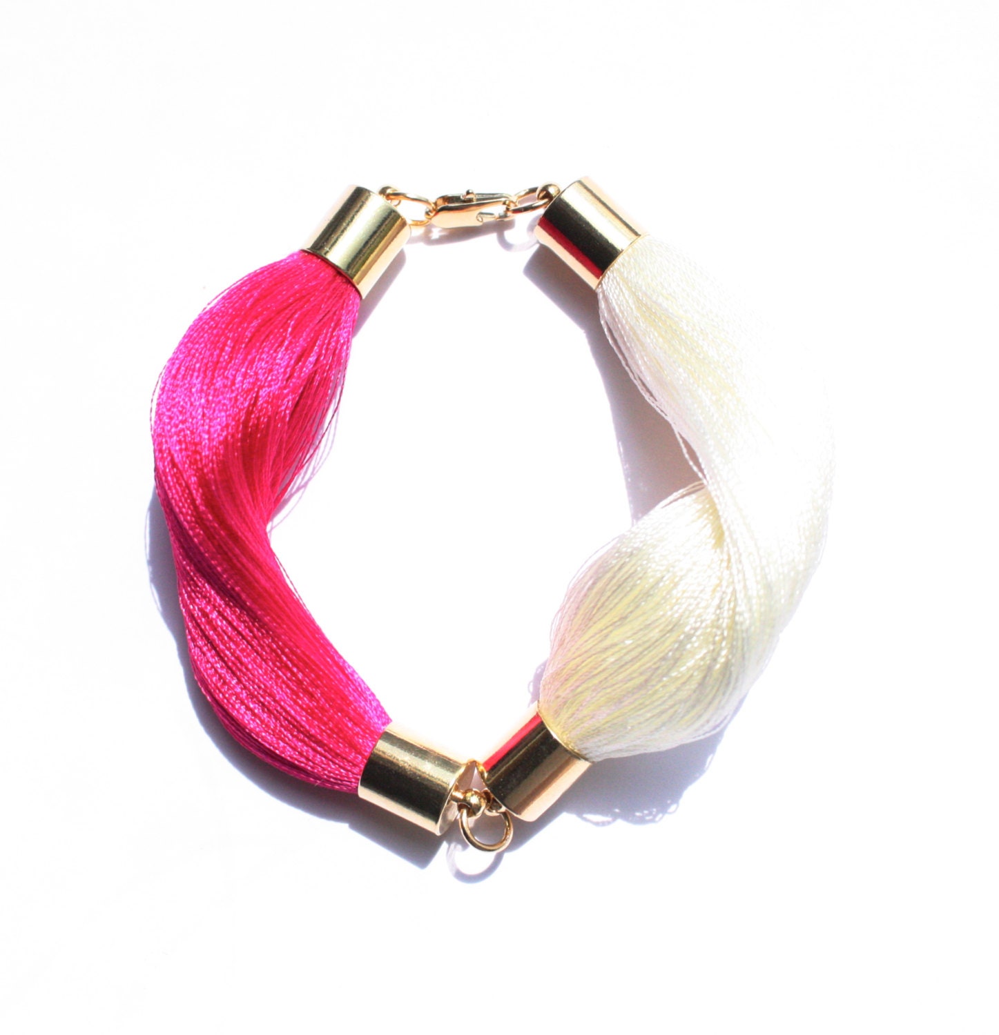 Neon Deep Pink  Minimalistic Statement Bangle Fiber Bracelet - Spring Summer Beach Jewelry - Beach Bohemian Chic Jewelry-