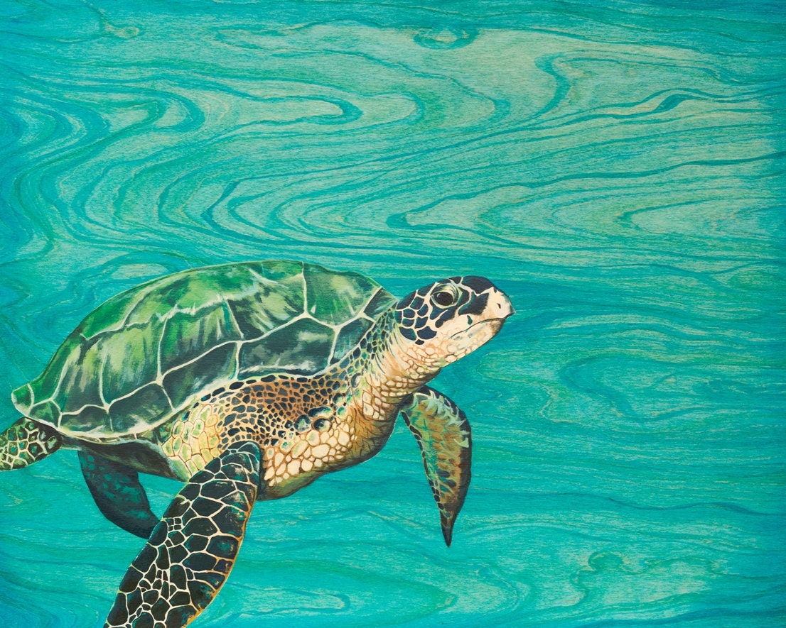 Sea Turtle Woodgrain Fine Art Print 16x20"
