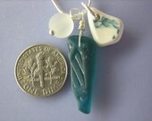 REAL BEACH SEAGLASS Sterling Silver Blue Pendant Necklace White Beach Glass Bead Teal Pottery Shard Surf Tumbled Sea Glass Jewelry N /88