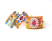 Neon friendship bracelet cuff - friendship cuff, rhinestone friendship bracelet, boho friendship cuff