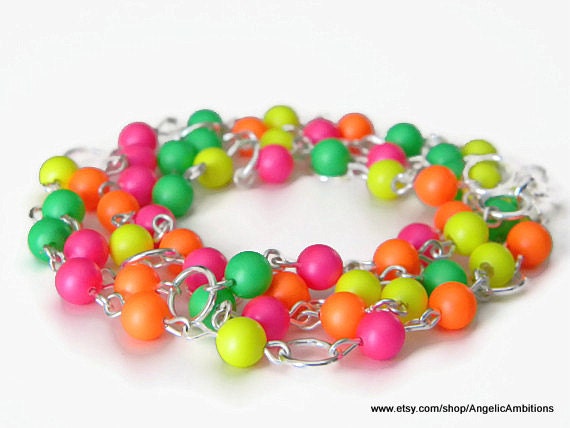 Neon Swarovski 6mm Crystal Pearl and Sterling Silver Plated 32 3/8 inch multi-necklet