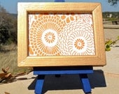 ON SALE- Orange Flower Design Mini Canvas with Gold Frame and Blue Easel