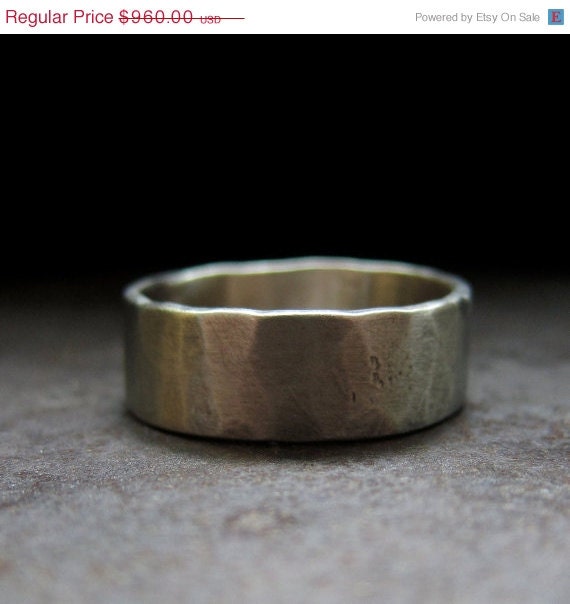10% OFF 14k white gold custom rustic wedding band, 8 mm
