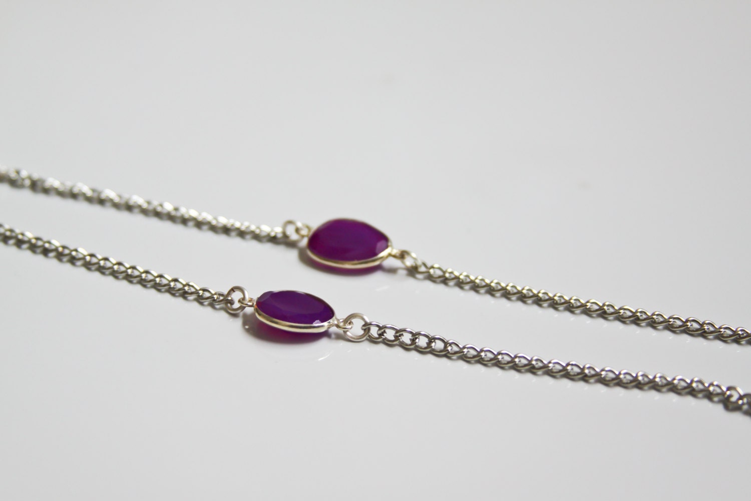 Purple Organic Chalcedony Petite Curb Chain Layering  Bracelet