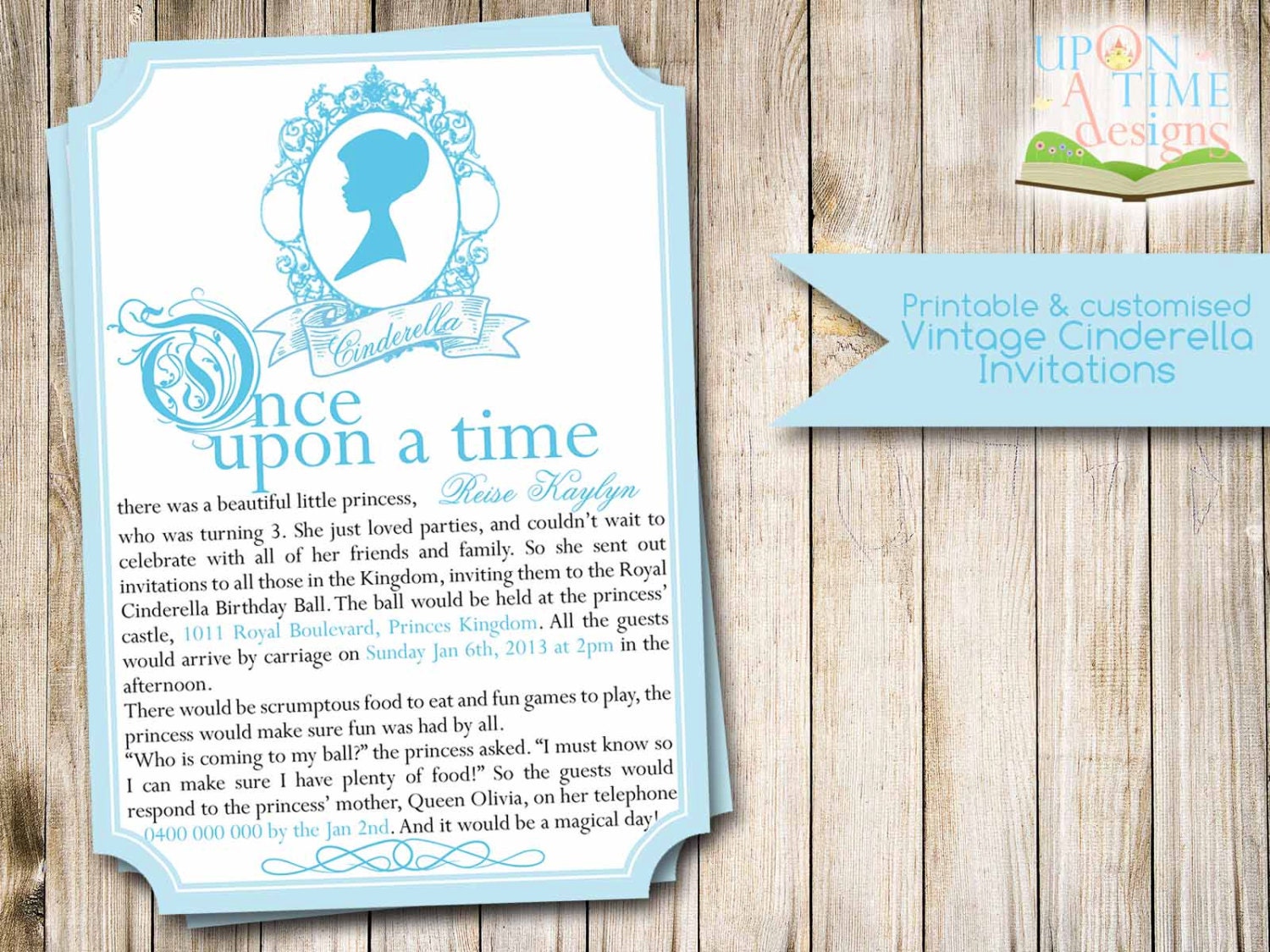 Printable VINTAGE CINDERELLA Invitations - Customised/Personalised for your party