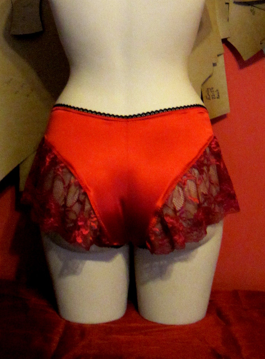 Satin French Knickers - Tap Pants in Red Silk