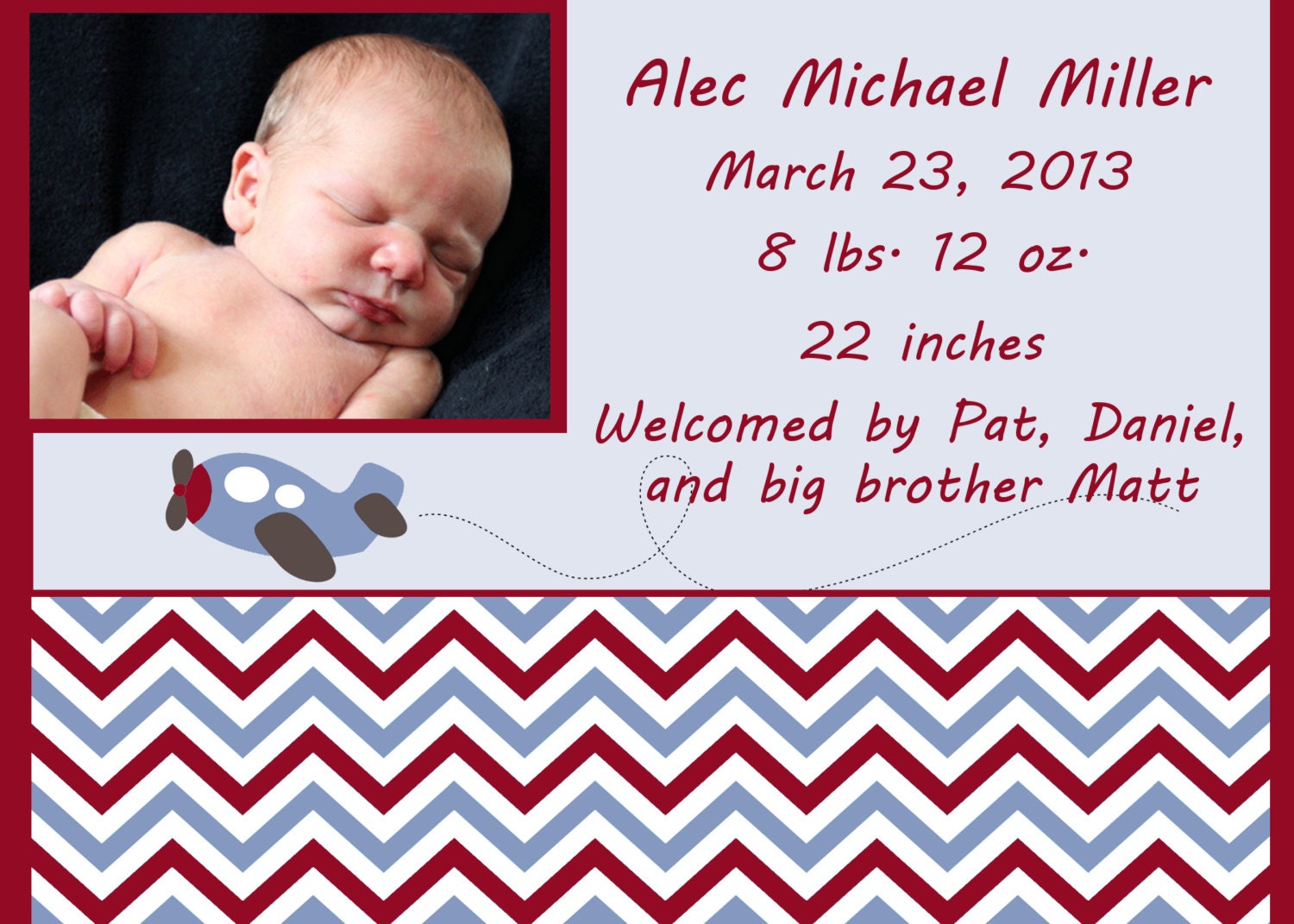Baby Boy Birth Announcement - Airplane