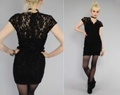 Vtg 80s 90s Black Sheer Lace Sweetheart Bandage Mini Dress S M