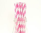 50 Princess Pink Paper Straws Stripe Retro Vintage Style Carnival Circus Wedding Birthday Bridal Baby Shower W/ Printable Flags Il_170x135