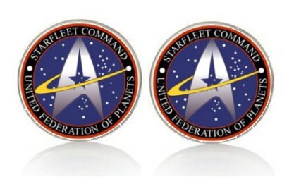 Star Trek Star Fleet Command Cuff Links. Under Glass Silver Plated Round 16mm