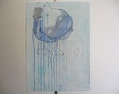 Original blue duck art sale, expressive duck painting, Modern art on canvas by Ricardo Machado  (27.56 x 19.7 inches)