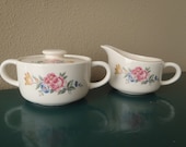 Cream and Sugar Set by SCIO Hazel Pattern 1940s/ Shabby Pink Rose with Gold Trim / Vintage Dishes by Feisty Farmers Wife