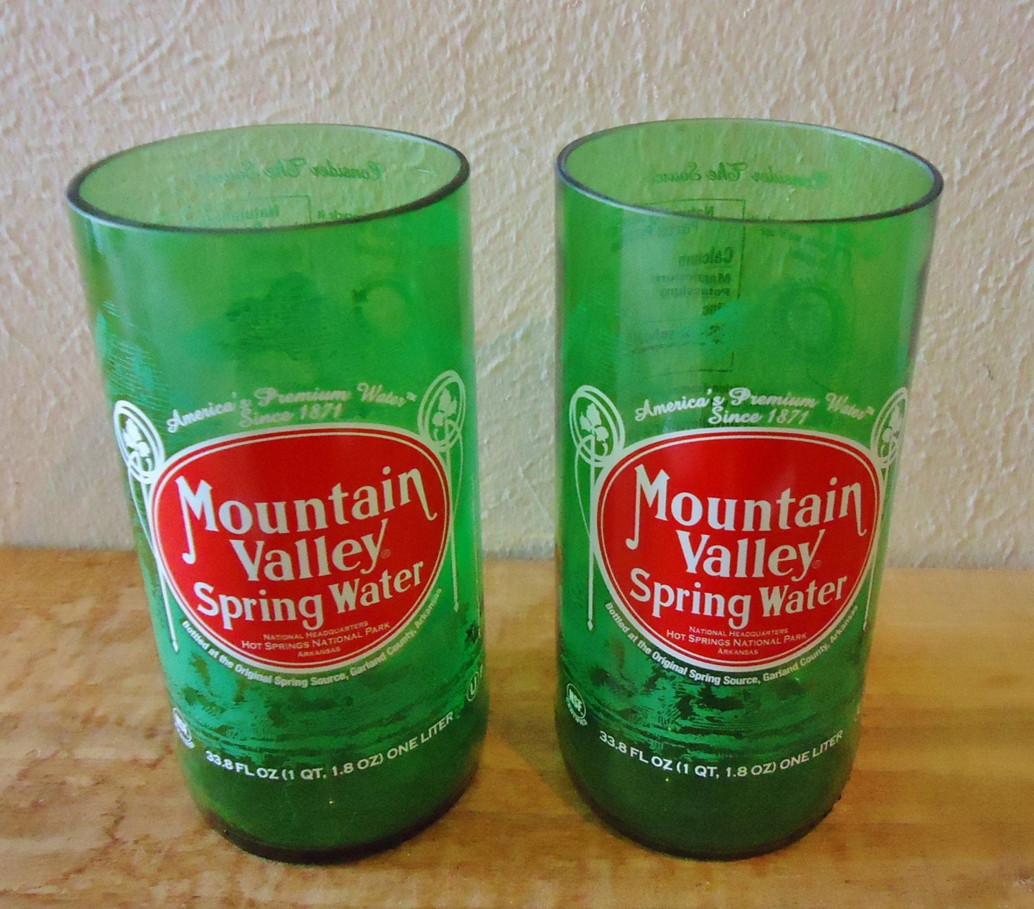 Recycled Mountain Valley Spring Water Bottle Drinking Glasses 24oz Set of 2