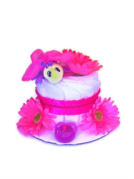 Butterfly Diaper Cake for Girl, Pink Girl Diaper Cake, One Tier Diaper Cake, Small Diaper Cake, Butterfly Baby Shower