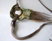 Handmade jewelry  Artisan Necklace  Pendant, wood mass boar hair wearable art  OOAK unique, earthy, ethnic