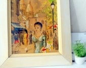 Mid century modern oil painting - Paris decor- Canvas Painting-  framed art- wedding gift- vintage lady