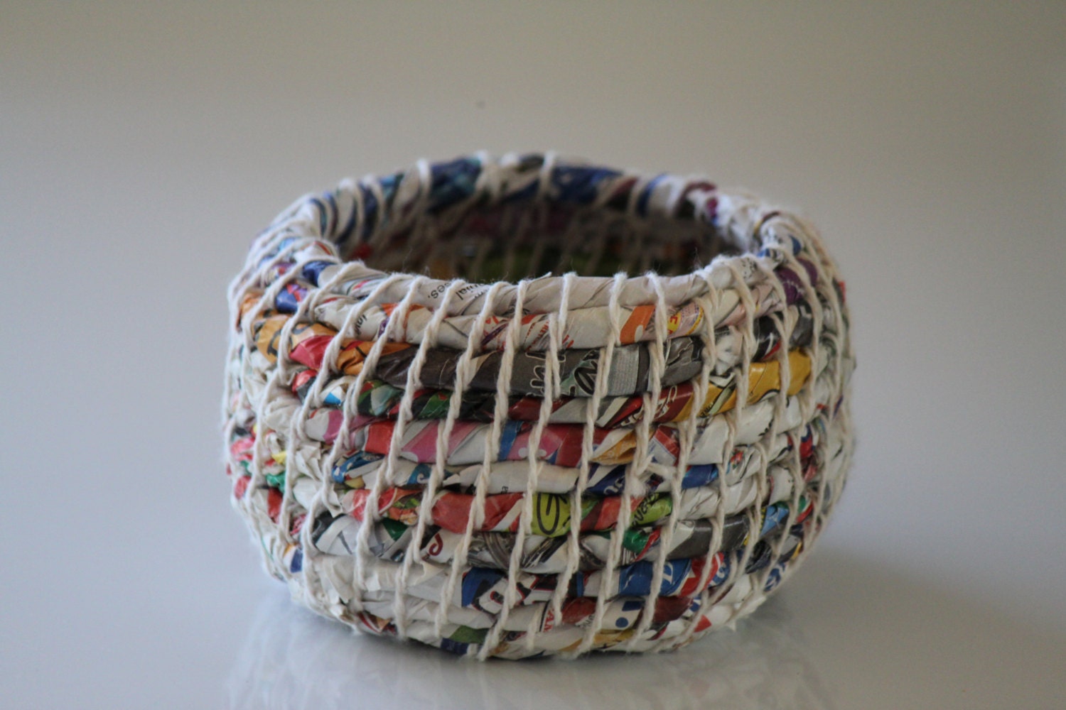 Upcycled Waste Paper Basket: Junk Mail / Coiled / Small