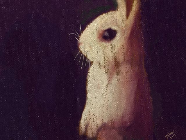 White Rabbit Charcoal Painting on Canvas - ART PRINT