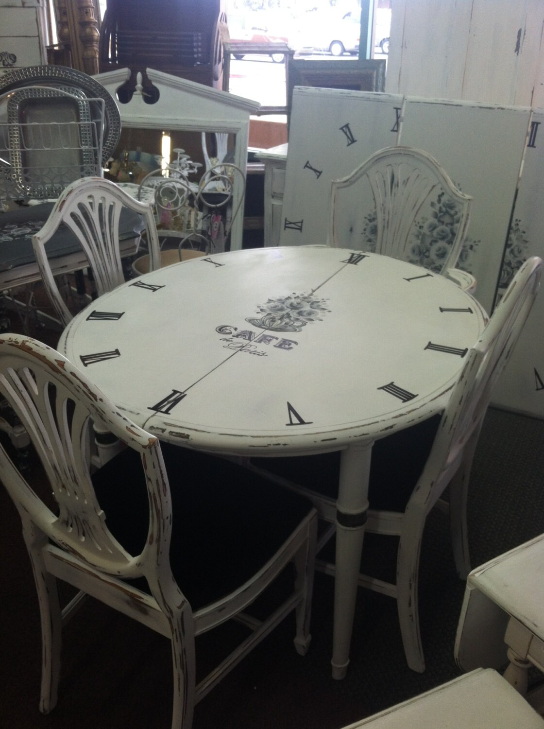 Vintage Duncan Phyfe Hand Painted Shabby Chic Paris Bistro Table & 6 Chairs