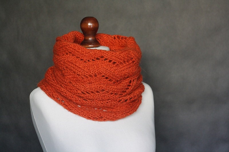 Orange knit cowl, knit scarf, round scarf, knit seamless, knit tube, knit neckwarmer, scarf wrap, knit wrap, chunky yarn cowl, cowl neck - KFbyMalgorzataDrozd