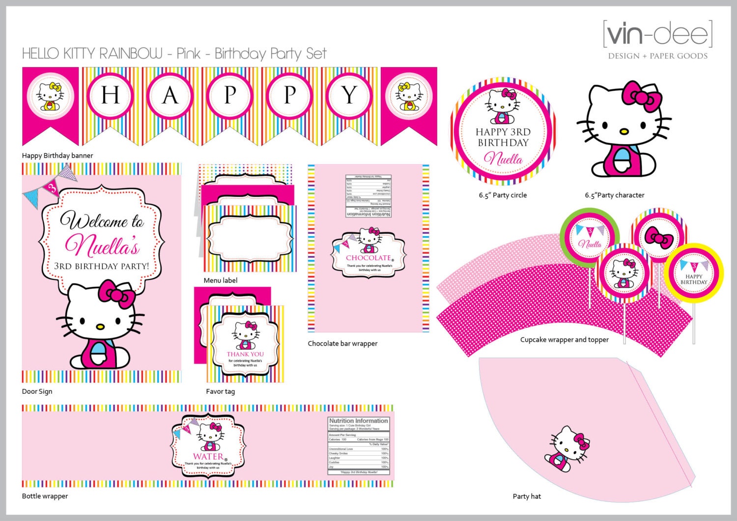 Hello Kitty Rainbow Birthday Party Set - DIY Printable