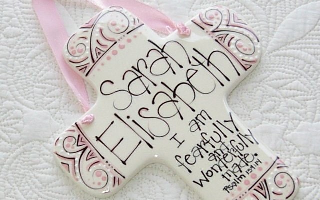 Custom Personalized Little Girl's Cross 'I Am Fearfully and Wonderfully Made'