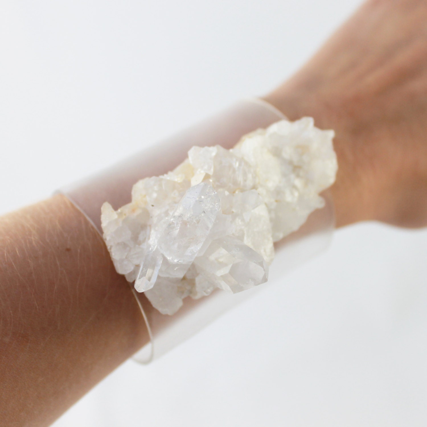 Clear plastic and natural crystal cuff