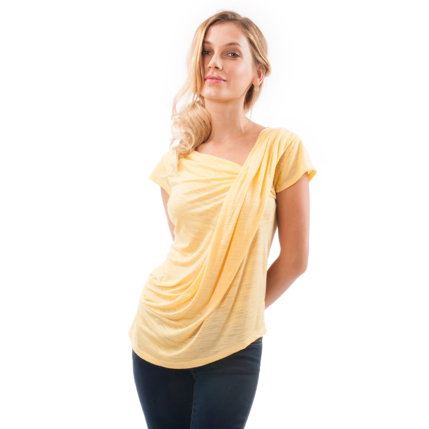 Perfect Summer Top,  Short Sleeve Colorful Shirt, Women Blouse. Colors available: Yellow, Turquoise,