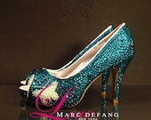 3.5" Heels, Signature Butterfly Peacock Blue Luxury Peep Toe