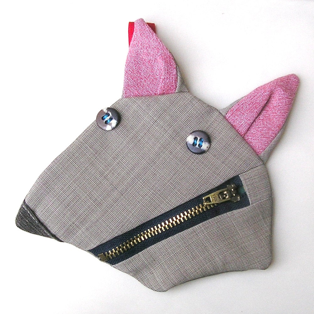 Squirrel coin purse - key holder - from upcycled fabrics