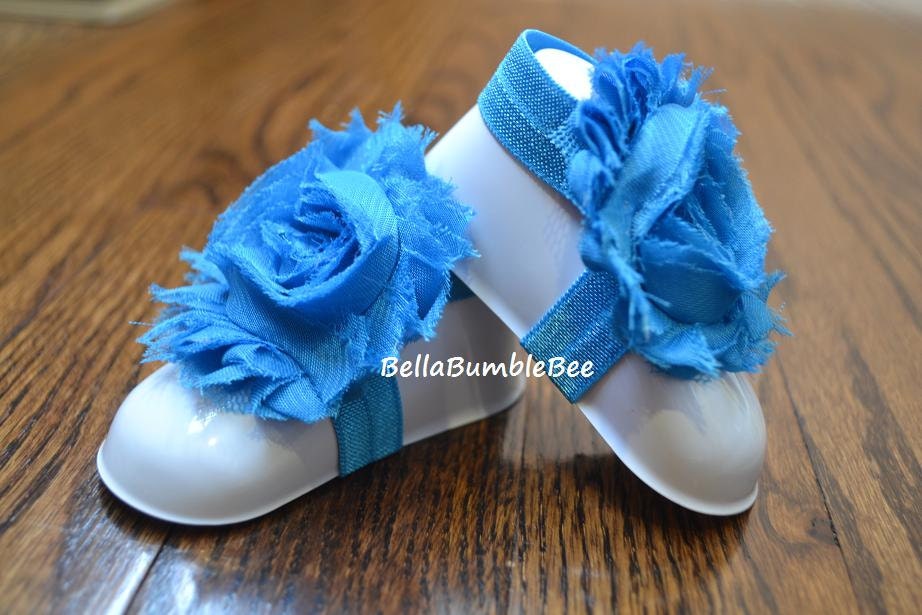 Turquoise Shabby Chiffon Baby Barefoot Sandals for Infant, Newborn and Toddler Girls, Photo Prop, Blue Bottomless Sandles, Booties, Socks