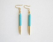 Turquoise Howlite Spike Earrings Dipped in Gold